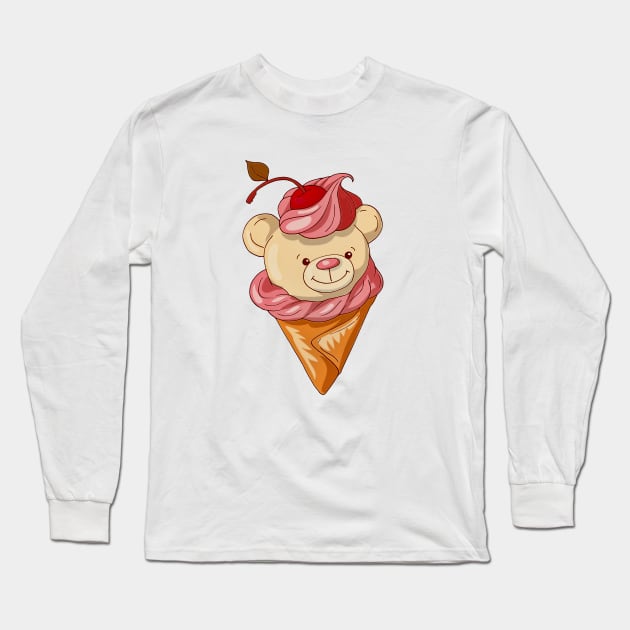 Bear in Ice cream Cone Long Sleeve T-Shirt by koolteas